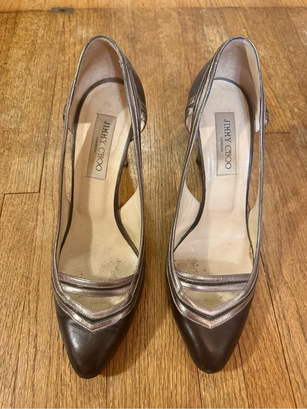 Jimmy Choo Black and Silver Pointed Toe Leather Heels - 40.5